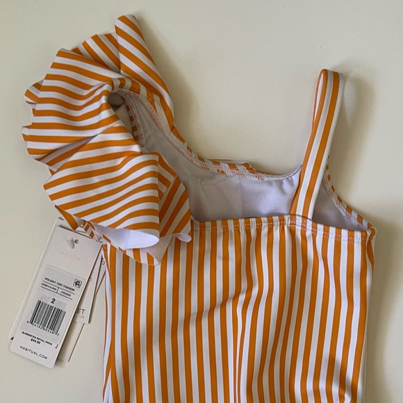 Habitual Girl's Rumba Glow Striped One-Piece Swimsuit, Orange - Size 2 - Picture 6 of 15